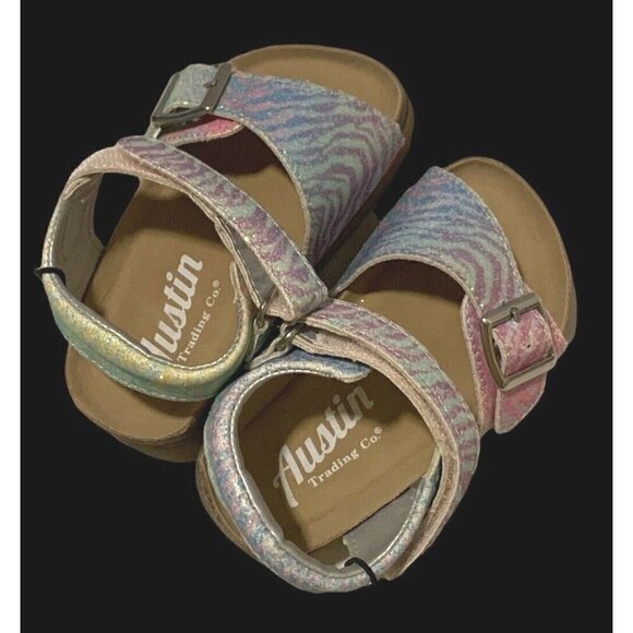 Austin Trading Co Girls 5D Sandals Pastel Glitter Faux Suede Footbed - Picture 4 of 11